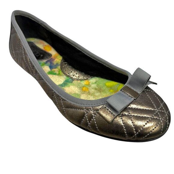 Born Tiffney‎ Quilted Metallic Crackled Leather Ballet Flats - Picture 3 of 9